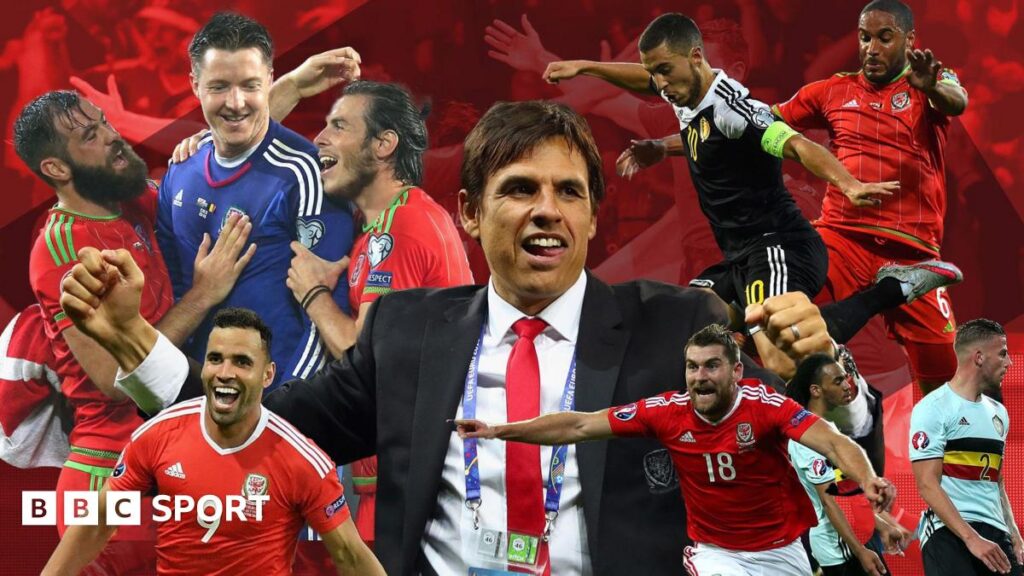 A collage of memorable moments during games involving Wales and Belgium