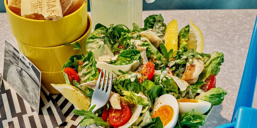 Crunchy Chicken Caesar Salad With Jammy Eggs Recipe
