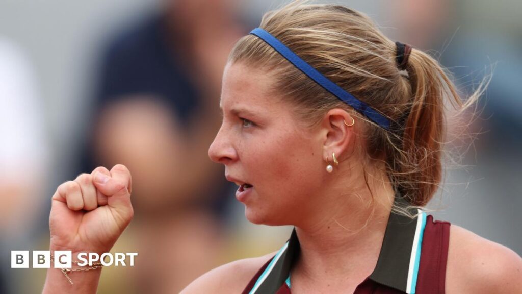 Hannah Klugman celebrates winning point at the French Open