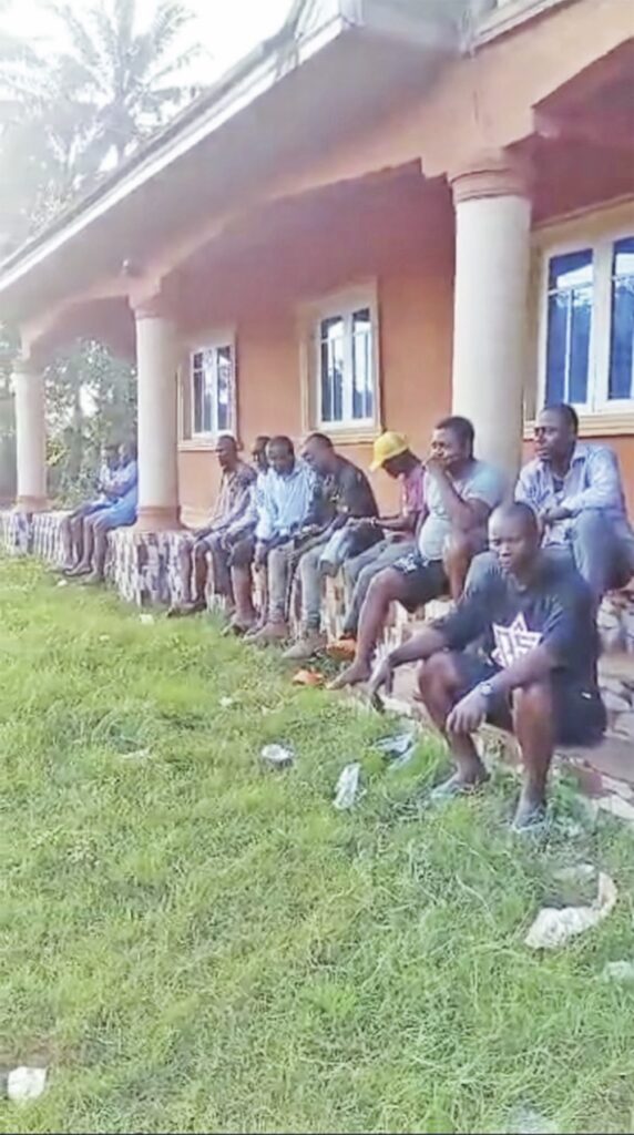 Okwu Emekuku youths at the town hall, on guard against herdsmen