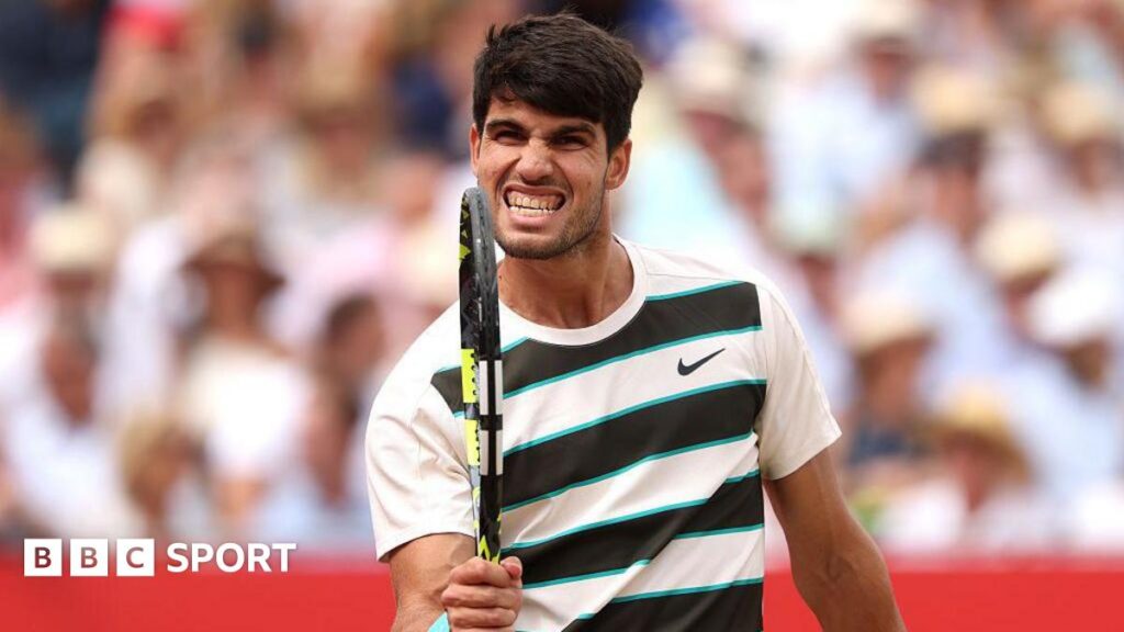 Carlos Alcaraz celebrates during the final at Queen's