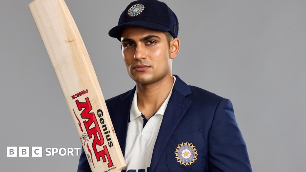 Shubman Gill poses with his newest Test bat, inscribed with his 'Prince' nickname