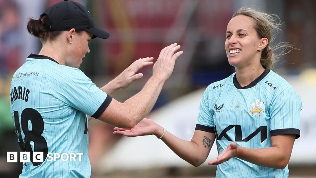 Tash Farrant takes a wicket for Surrey