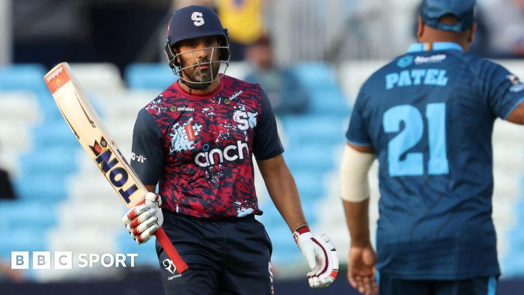 Ravi Bopara celebrates scoring 50 for Northamptonshire Steelbacks in their victory over Derbyshire Falcons