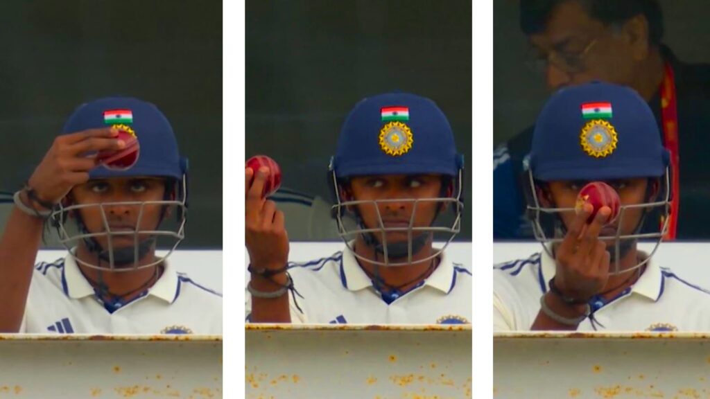 Screengrabs from video showing Sai Sudharsan's unique visualisation method during his debut Test for India against England in Leeds. (Photos via Sony Sports Network)