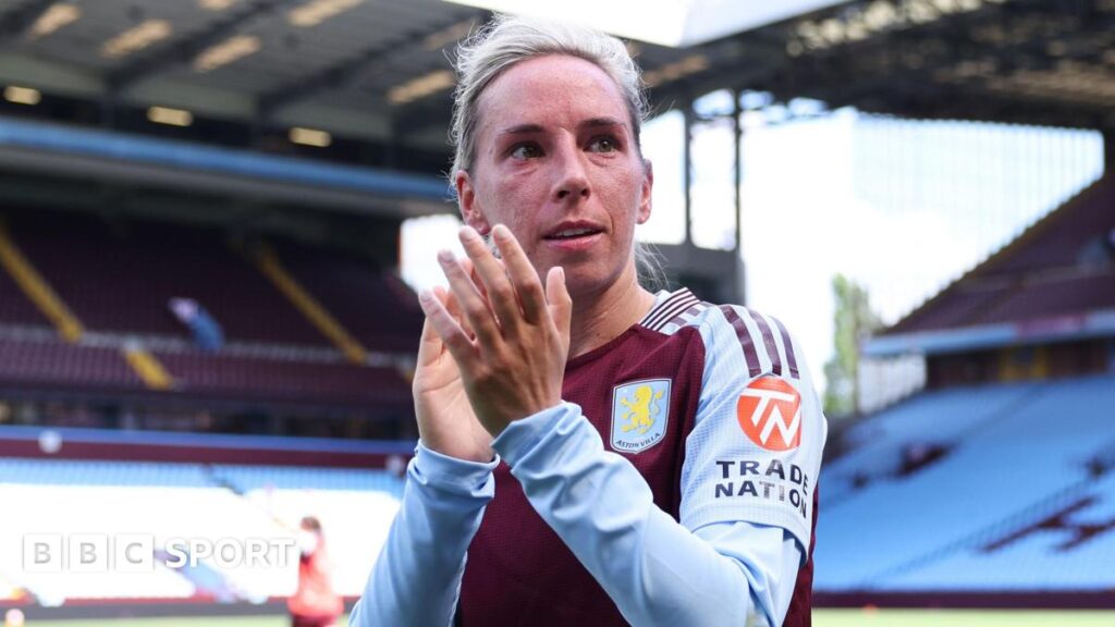 Jordan Nobbs applauding while wearing an Aston Villa shirt