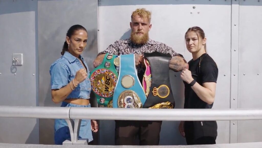 Katie Taylor vs. Amanda Serrano 3 face off featuring Jake Paul