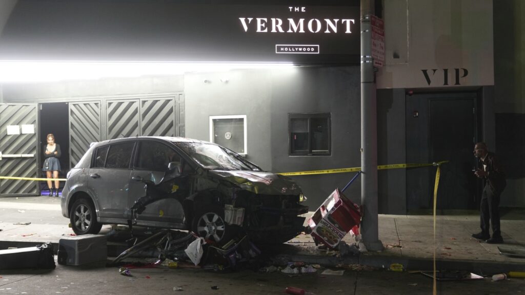 Man whose car struck crowd outside Los Angeles club, injuring 30, was shot, attacked by crowd : NPR