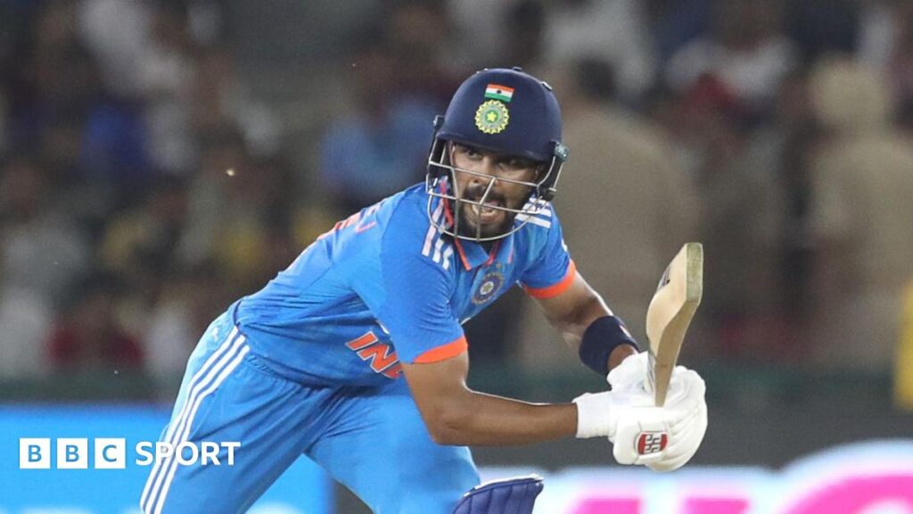 Ruturaj Gaikwad batting for India in an ODI v Australia in 2023