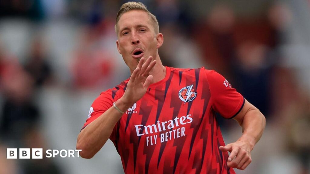 Luke Wood celebrates a wicket