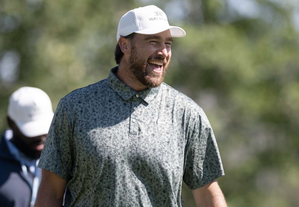 Travis Kelce Can't Stop Laughing at Brother Jason's Intro at ACC Tournament