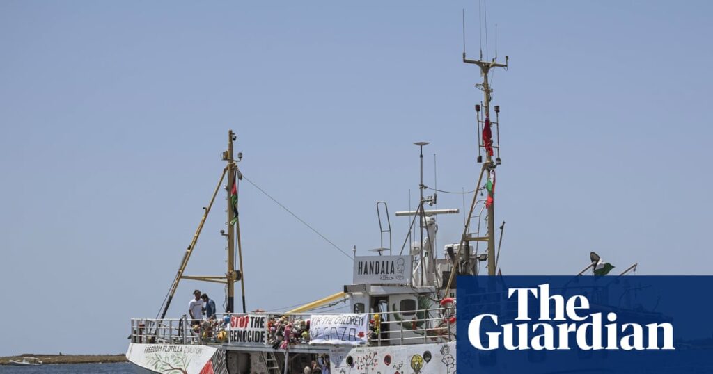 Two Australians on board boat intercepted by Israel while trying to transport aid to Gaza, Dfat confirms | Israel-Gaza war