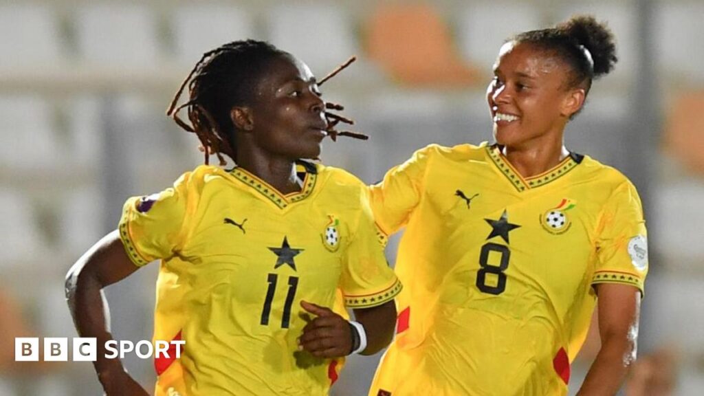 Alice Kusi and Chantelle Boye-Hlorkah celebrate scoring for Ghana against Tanzania