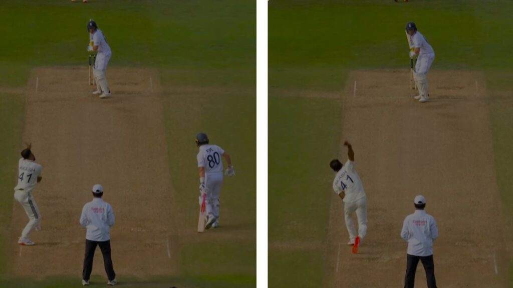 Akash Deep delivers the ball that dismissed Joe Root. (Screengrabs via JioHotstar)