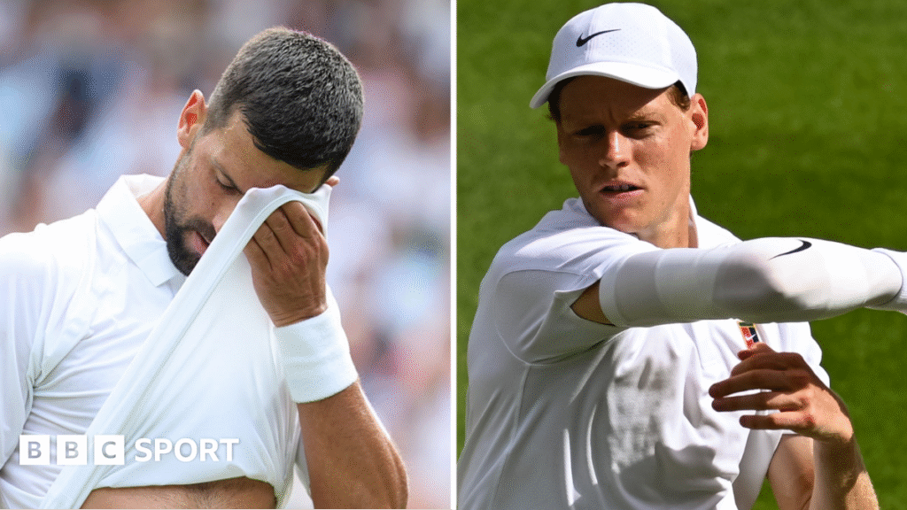 Split picture of Novak Djokovic and Jannik Sinner