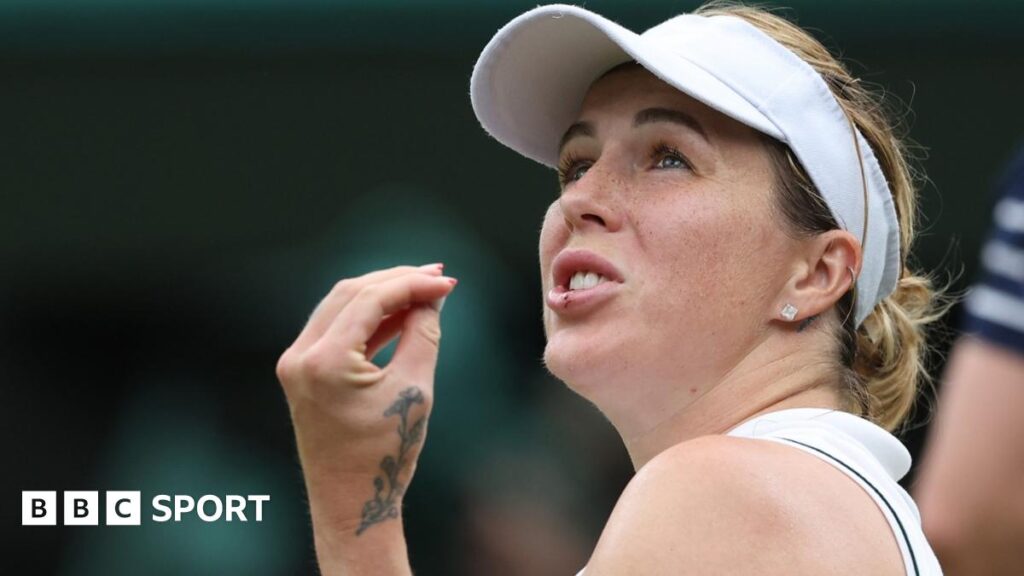 A shot from Sonay Kartal lands out as Anastasia Pavlyuchenkova is about to hit it