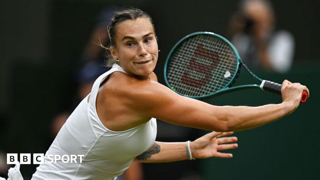 Aryna Sabalenka takes a shot during her match with Elise Mertens