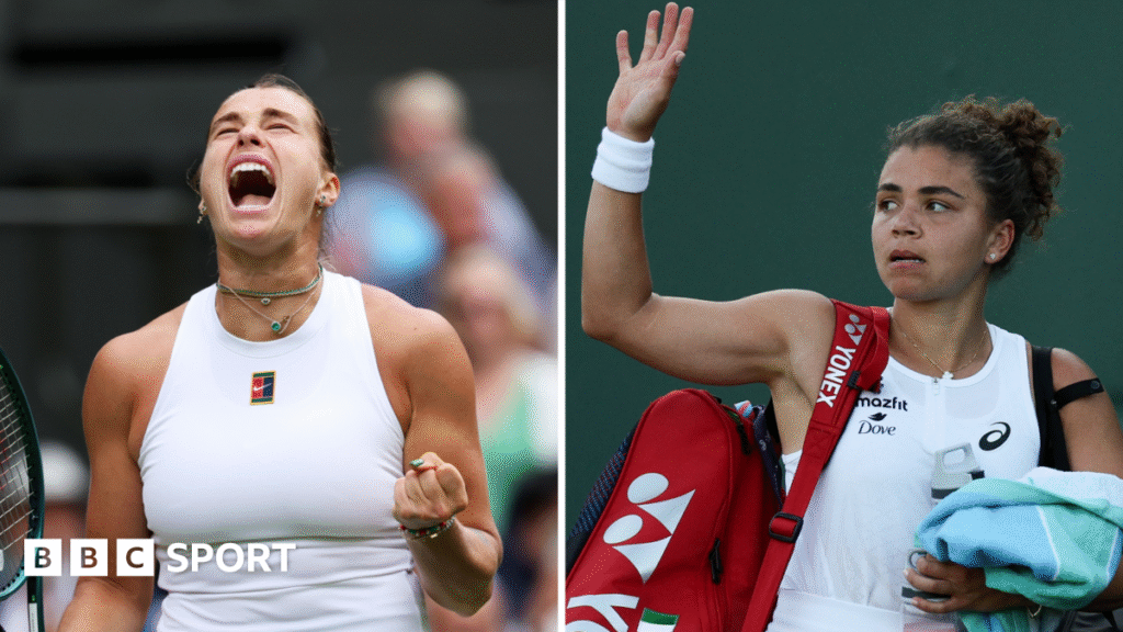 Split picture of Aryna Sabalenka and Jasmine Paolini at Wimbledon after second-round matches