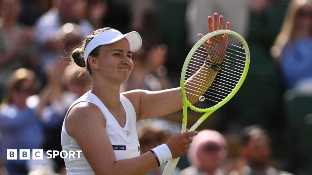 Barbora Krejcikova celebrates winning in second round at Wimbledon