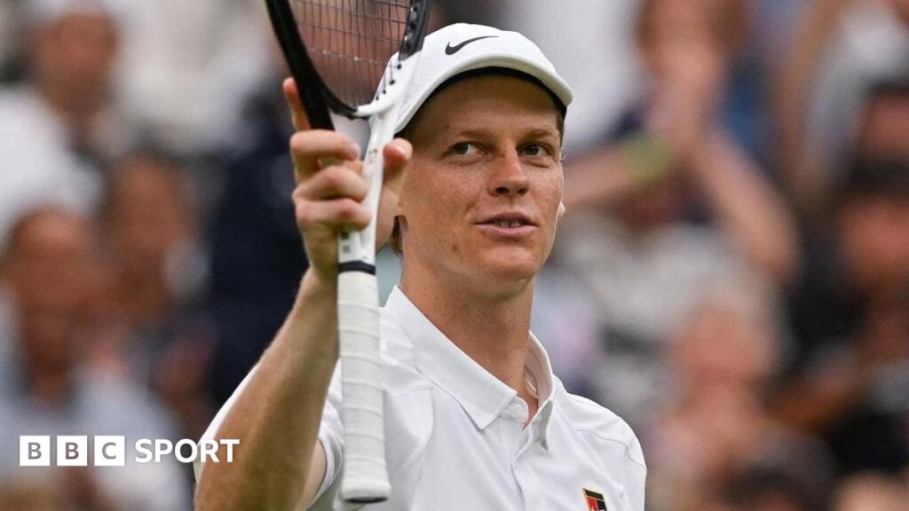 Jannik Sinner in action during his Wimbledon third round match