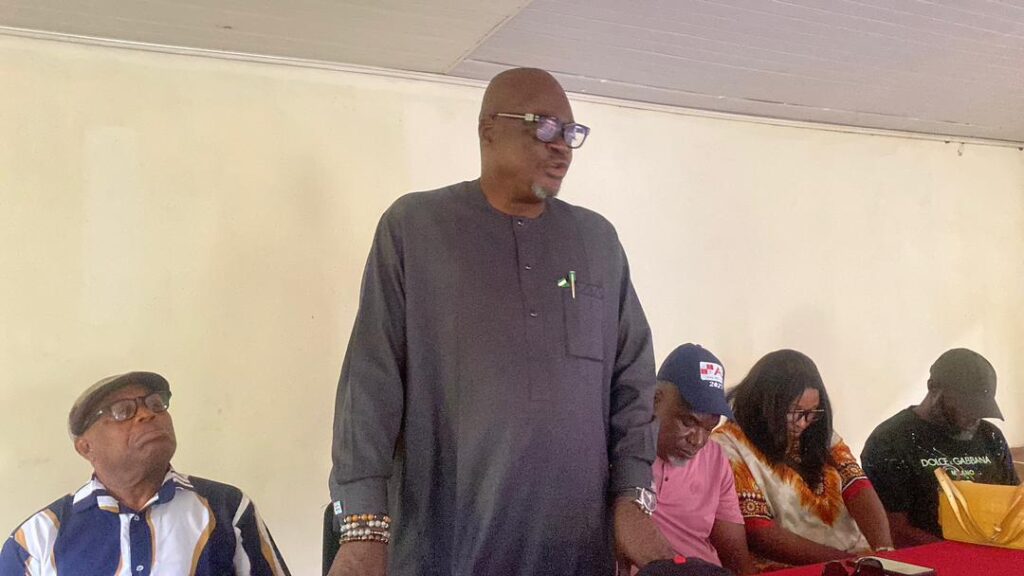 Hon. Felix Akposi addressing stakeholders during the flag off of the Calabar Oban Ekang Road project