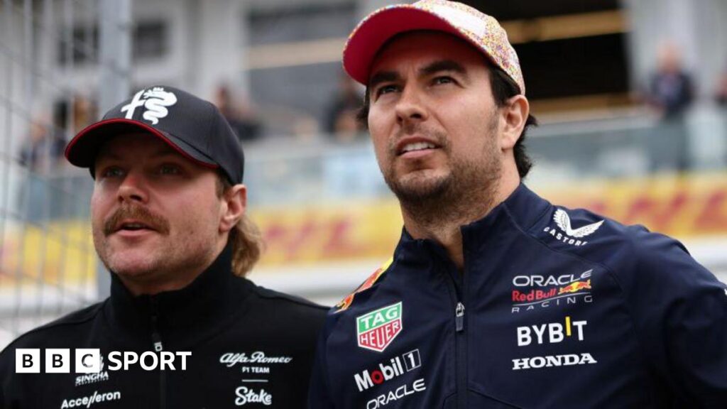 Valtteri Bottas and Sergio Perez stood next to each other at the 2023 Canadian Grand Prix