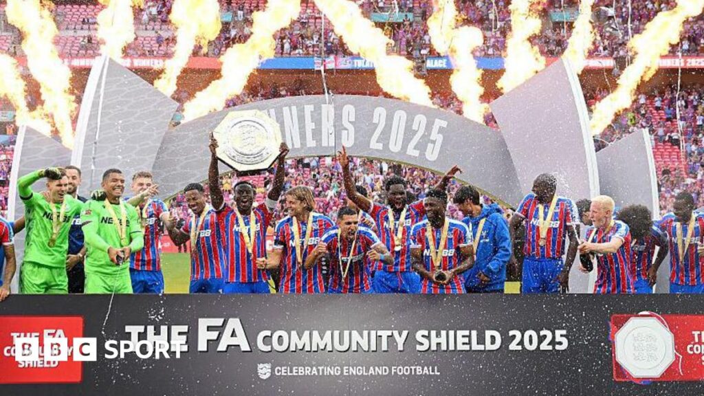Crystal Palace players celebrate winning the Community Shield