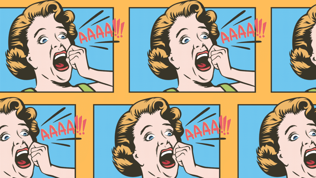 Cartoon woman trying to learn how to calm down and not panic