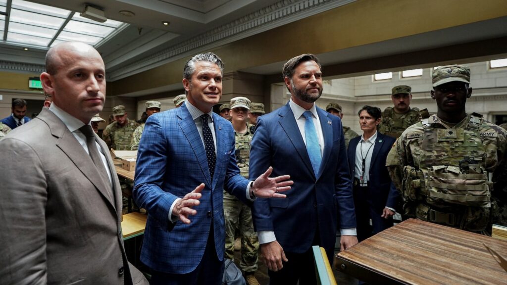 Protesters heckle Vance, Hegseth at photo op to thank DC National Guard