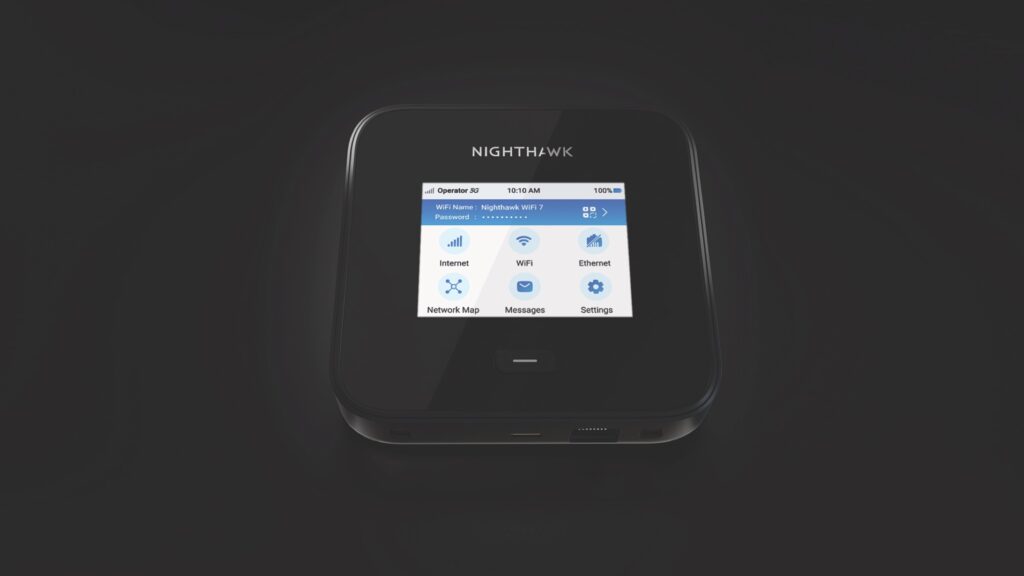 Nighthawk M7 Pro Mobile Router MR7450 on a black background