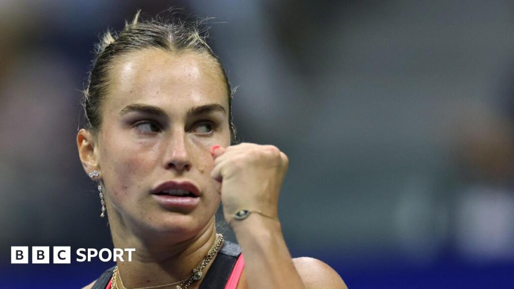 Aryna Sabalenka celebrates during her US Open win