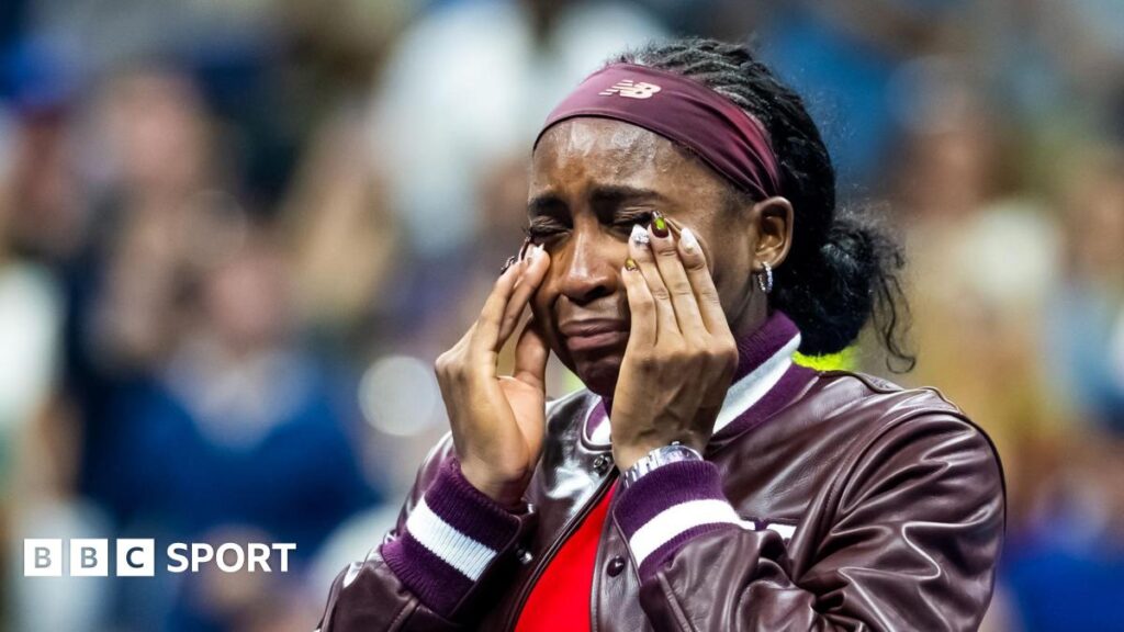 Coco Gauff wipes away tears after her US Open win