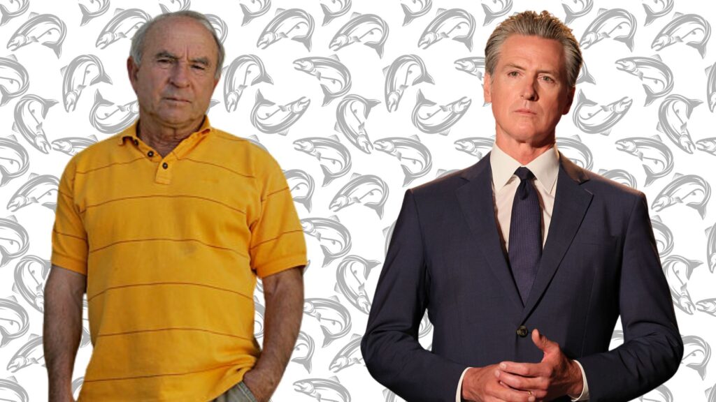 Left: Yvon Chouinard; right: Gavin Newsom