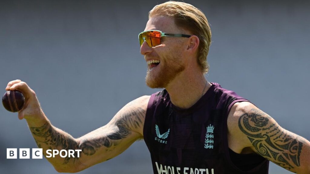 Ben Stokes of England laughs during an England training session at Headingley