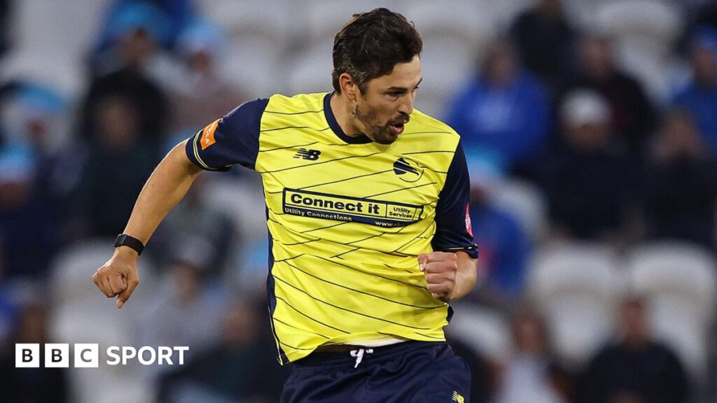 Chris Wood celebrates after claiming a wicket for Hampshire