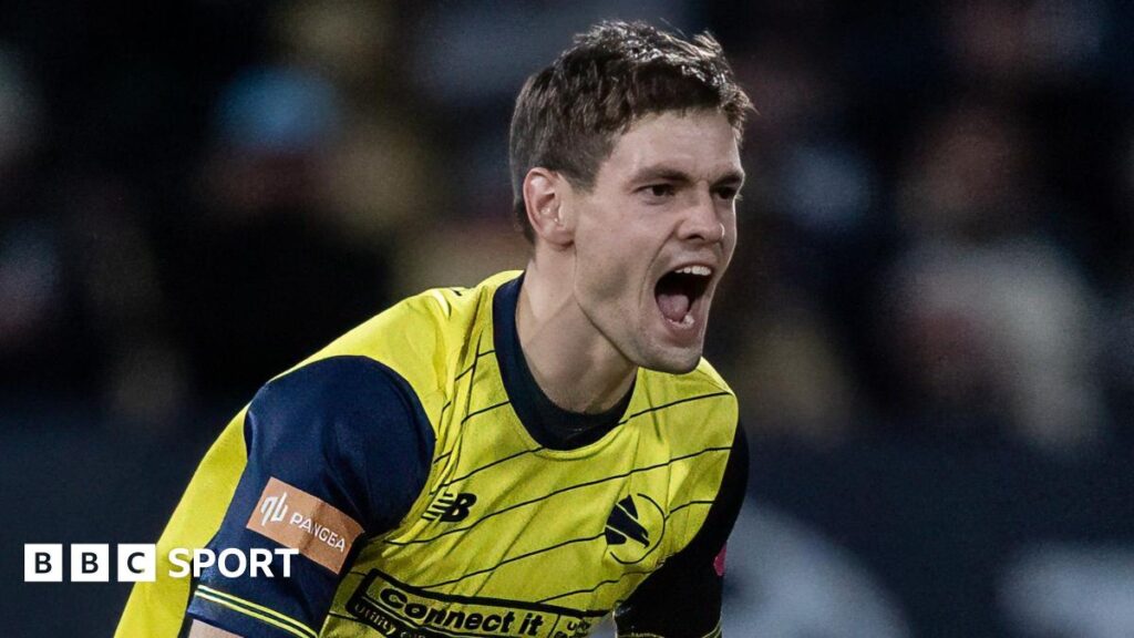 Hampshire bowler Scott Currie celebrates taking a wicket on T20 Finals Day