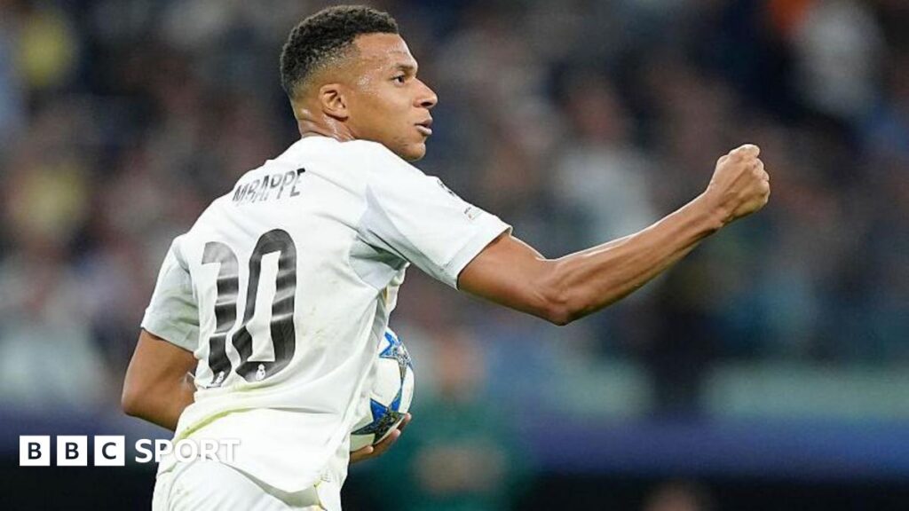 Real Madrid's Kylian Mbappe celebrates
