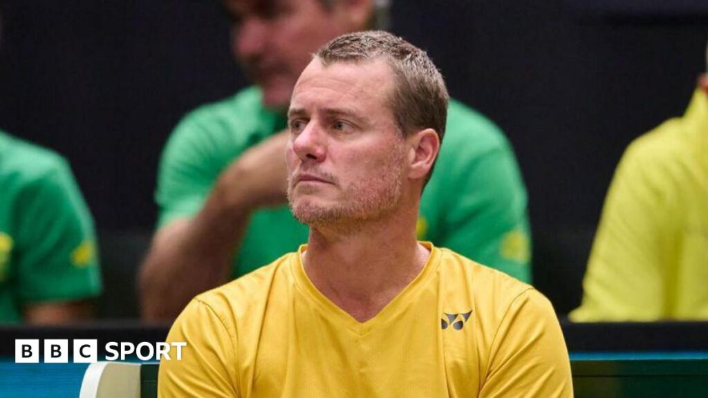 Lleyton Hewitt, captain of Australia, looks on during the Davis Cup