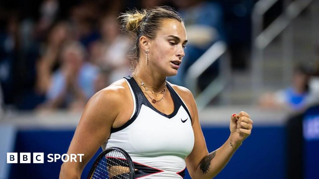 Aryna Sabalenka clenches her left fist at the US Open