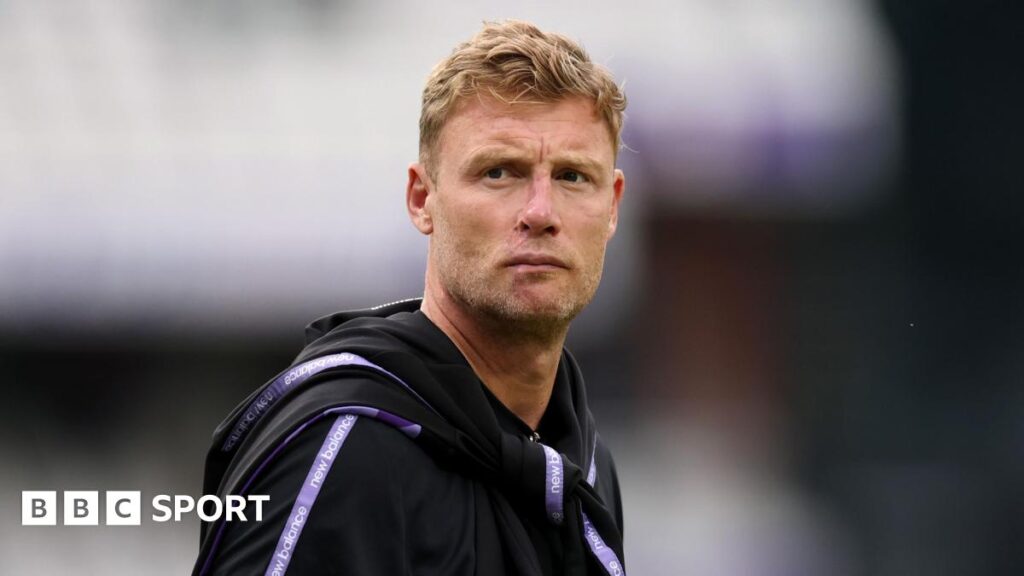 Andrew Flintoff looks on while coach of Northern Superchargers