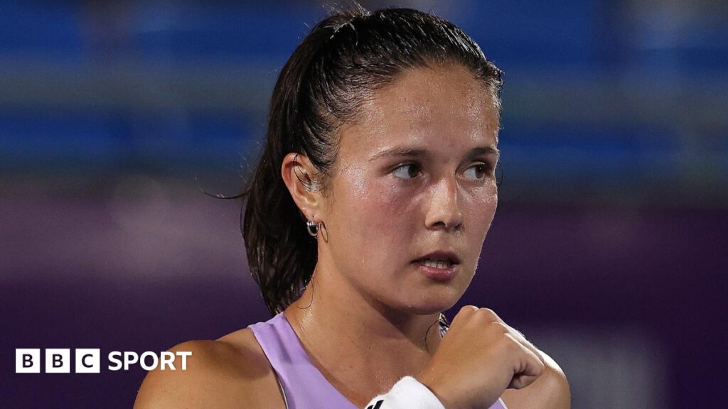Daria Kasatkina reacts with disappointment during her loss to Katerina Siniakova at the Korea Open