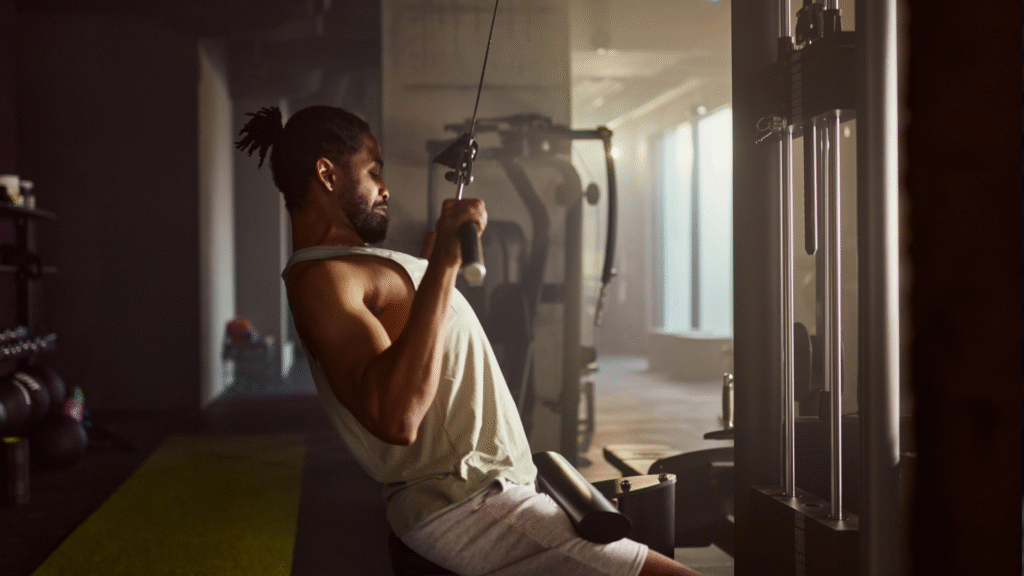 A man performing a lat pulldown